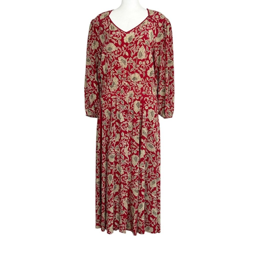 Diane Freis Vintage Silk Floral Print Smocked Waist Dress (L)